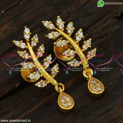 Stylish Leaf Design Stud Earrings Gold Covering Kammal Models Screwback Online ER23327