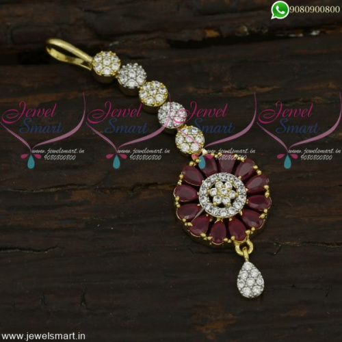 Stylish Mini Ruby CZ Maang Tikka Latest Accessories For Hair Online T22013