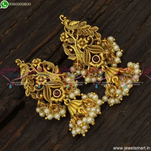 Stylish Peacock and Floral Pattern Jhumka Earrings With Pearls Online J23402