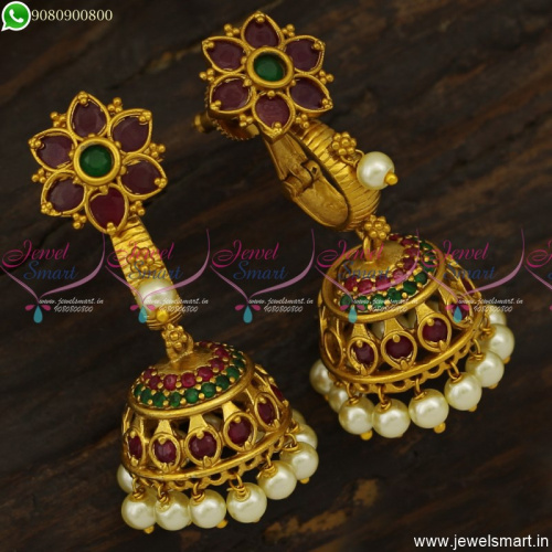 Stylish Ruby Emerald Floral Gold Jhumka Earrings Designs Artificial Jewellery J23812