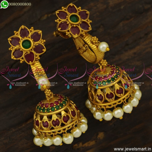Stylish Ruby Emerald Floral Gold Jhumka Earrings Designs Artificial Jewellery J23812