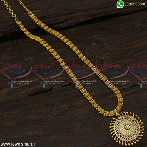 Sun Locket Design Long Necklace Latest One Gram Gold Jewellery South Indian NL23198