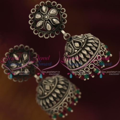 ER7548 925 Silver Jewellery Oxidised Finish Jhumka Earrings Latest Designs Buy Online