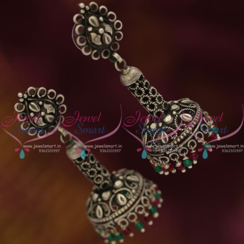 ER7549 925 Silver Jewellery Oxidised Finish Jhumka Earrings Latest Designs Buy Online