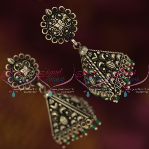 ER7550 925 Silver Jewellery Oxidised Finish Jhumka Earrings Latest Designs Buy Online