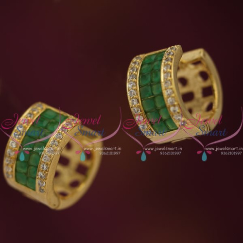 ER7532 Emerald CZ Small Bali Earrings Latest Invisible Setting Fashion Jewellery