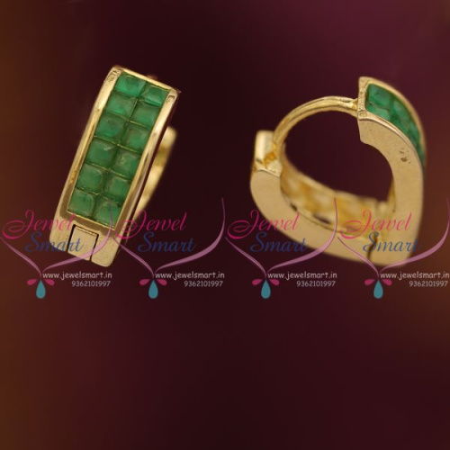 ER7567 Emerald CZ Small Bali Earrings Latest Invisible Setting Fashion Jewellery
