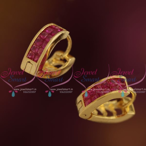 ER7568 Gold Plated Ruby CZ Small Bali Earrings Latest Invisible Setting Fashion Jewellery