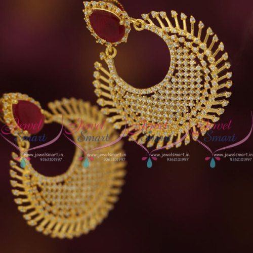 ER7583 CZ Ruby White Chand Bali Style Fashion Jewellery Earrings Gold Plated Shop Online