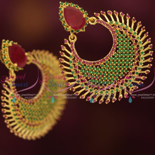 ER7585 CZ Ruby Emerald Chand Bali Style Fashion Jewellery Earrings Gold Plated Shop Online