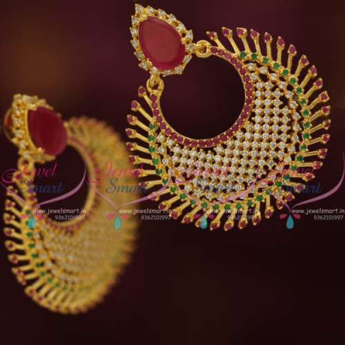 ER7586 CZ Ruby Emerald Chand Bali Style Fashion Jewellery Earrings Gold Plated Shop Online