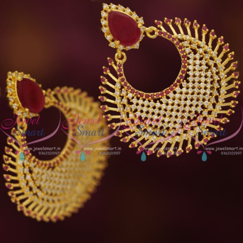 ER7588 CZ Ruby White Chand Bali Style Gold Plated Diamond Finish Earrings Online