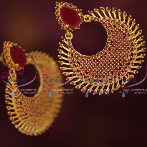 ER7589 CZ Ruby Chand Bali Style Gold Plated Diamond Finish Earrings Online