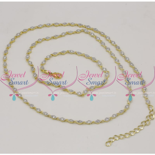 H7519 Simple Thin Stylish Hip Chain CZ White Two Tone Fashion Jewellery Online