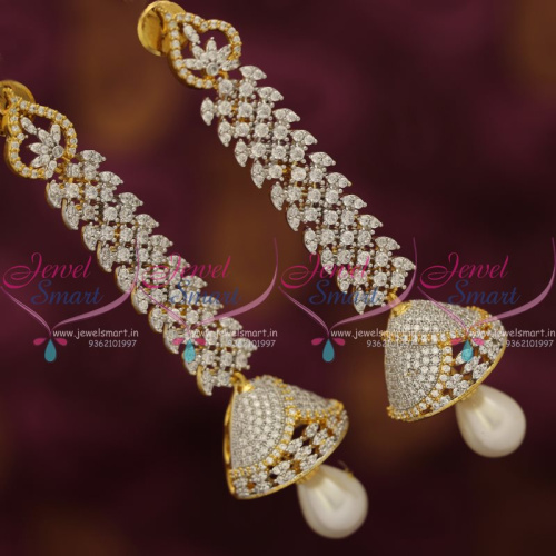 J7590 CZ Two Tone Gold Silver Long Design Jhumka Earrings Buy Online New Collections
