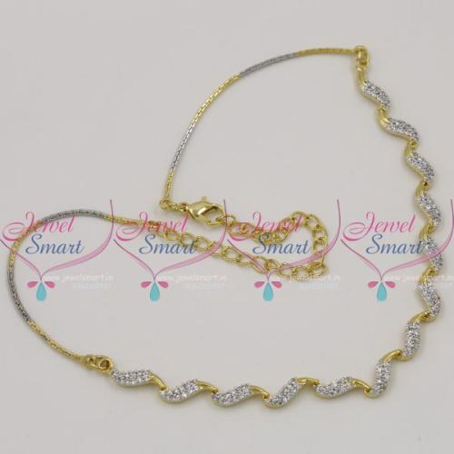 C7516 Two Tone Gold Silver Simple Stylish CZ Short Chain Necklace Fashion Jewellery