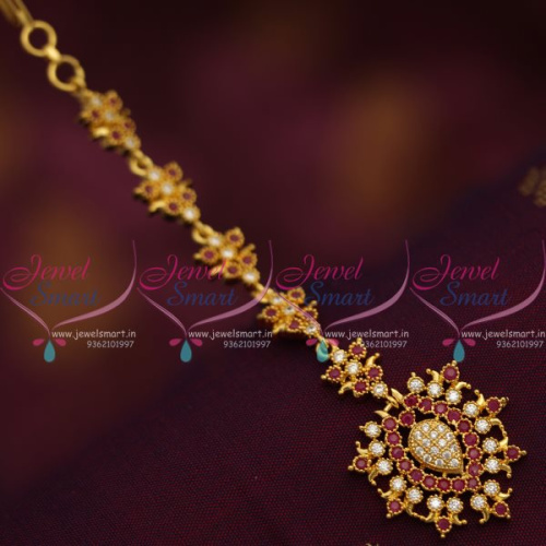 T7504 CZ Ruby White Pearl Delicate Nethichutti Maang Tikka Fashion Jewellery Online