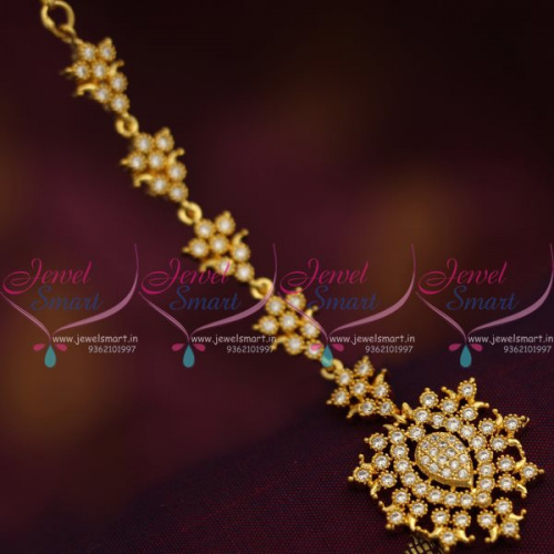 T7506 CZ White Pearl Delicate Nethichutti Maang Tikka Fashion Jewellery Online