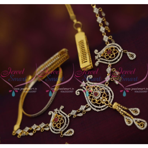 H7557 Floral Design Ruby White Two Tone Sparkling Stones Stylish Saree Hip Chains Fashion Jewellery