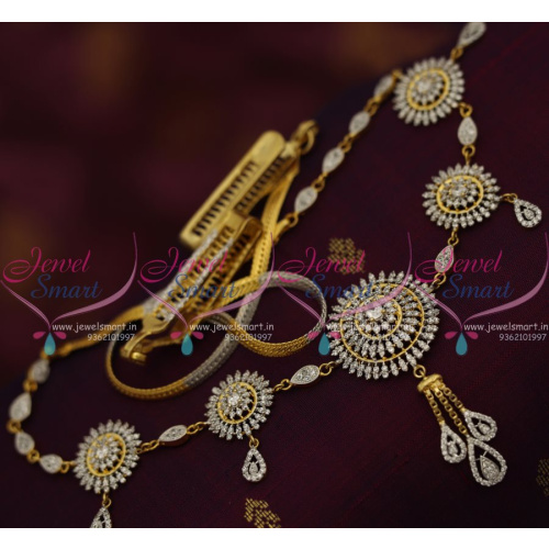 H7559 Floral Design CZ White Sparkling Stones Stylish Saree Hip Chains Fashion Jewellery