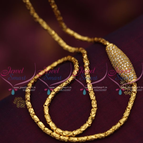 C7492 Flexible Gold Design Mugappu Chains CZ White 3 MM Thick 24 Inch Jewellery Online
