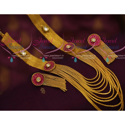 NL7406 Latest Fashion Jewellery Designs Multi Strand Flat Chain Kundan Necklace Online