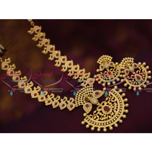 NL7570 Peacock CZ Ruby Broad One Gram Gold Plated Necklace Set Buy Online