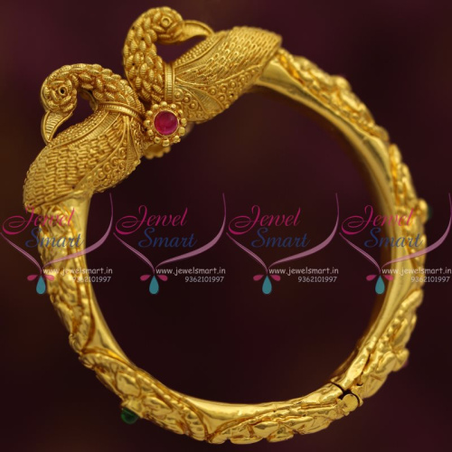 B7486 Peacock Design Jewellery One Gram Gold Plated Hollow Kada Bracelets Online
