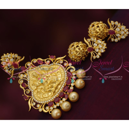 PS7581 Temple Nagas Design Gold Plated CZ Ruby Jewellery Pendant Set Shop Online