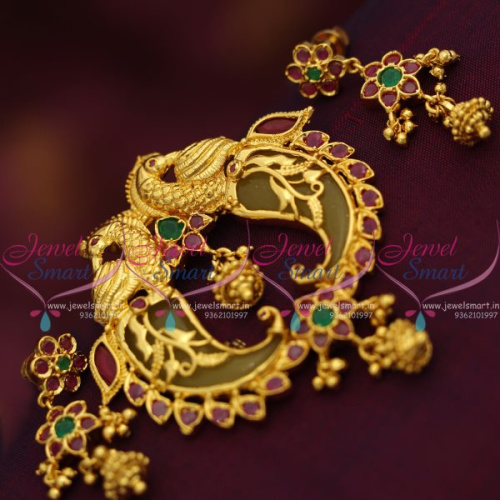 PS7501 One Gram Gold Plated Ruby Emerald Double Side Tiger Nail Pendant Set Online