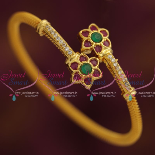 B7453 Ruby Emerald Gold Plated Twist Open Kada Bracelet Fashion Jewellery New