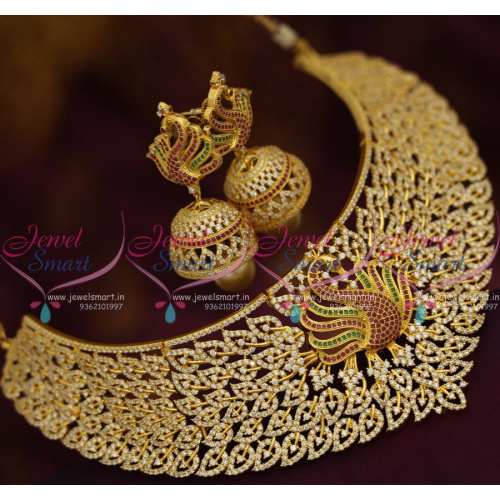 NL7711 Peacock Ruby Emerald Grand Choker Necklace Bollywood Style Fashion Jewellery