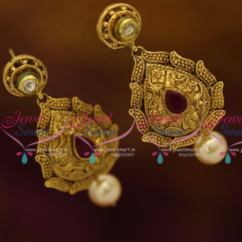 ER7799 Fancy Nakshi Design Antique Gold Plated Handmade Earrings Online