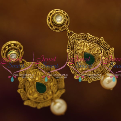 ER7800 Fancy Nakshi Design Antique Gold Plated Handmade Earrings Online