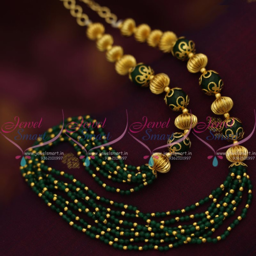 BM7613 Green Beads Golden Balls Handmade Beaded Fashion Jewellery Online