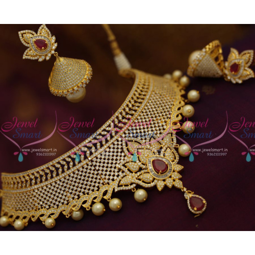 NL7681 Exclusive CZ Grand Choker Necklace Bollywood Diamond Design Jewellery 