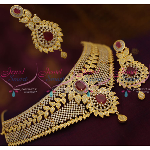 NL7683 Ruby CZ Grand Choker Necklace Bollywood Diamond Design Fashion Jewellery 