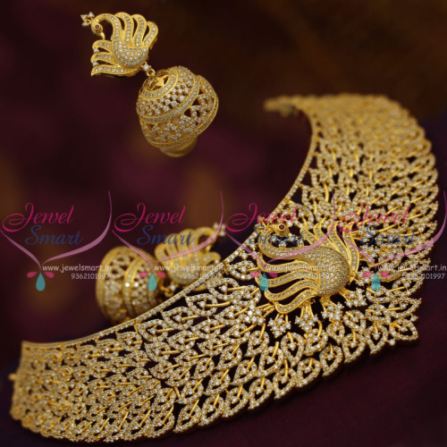 NL7684 Peacock CZ Grand Choker Necklace Bollywood Style Fashion Jewellery