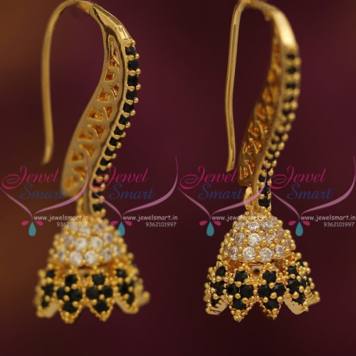ER7643 Gold Plated Black CZ Hook Earrings Jhumka Fancy Jewellery Online