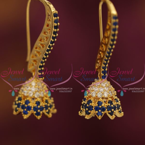 ER7644 Gold Plated Blue CZ Hook Earrings Jhumka Earrings Fancy Jewellery Online