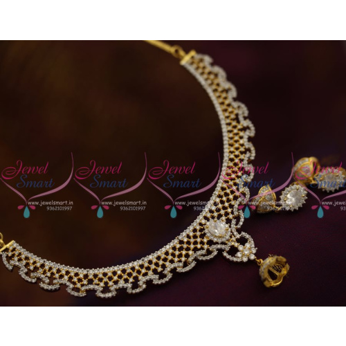 NL7655 Diamond Finish Necklace CZ White Small Jhumka  Rich Look Imitation Jewellery Online