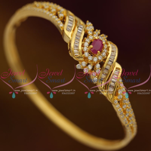 B7674 CZ Ruby White Clip Open Kada Bracelets Gold Plated Fashion Jewellery Online