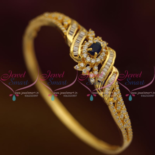 B7675 CZ Blue White Clip Open Kada Bracelets Gold Plated Fashion Jewellery Online