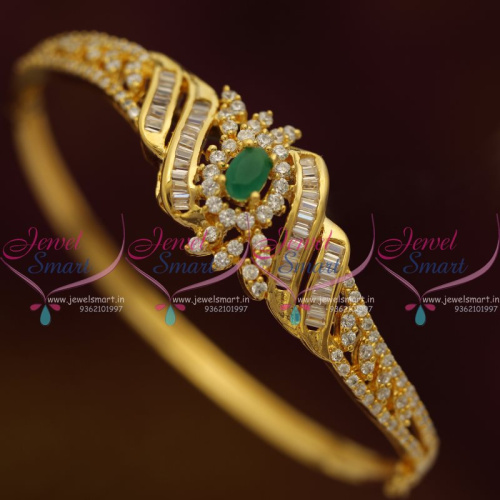B7676 Emerald Green White Clip Open Kada Bracelets Gold Plated Fashion Jewellery Online