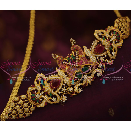 H7694 Ruby Emerald Gold Plated Peacock Jewellery Oddiyanam Vaddanam Kamarpata Hip Chain Online