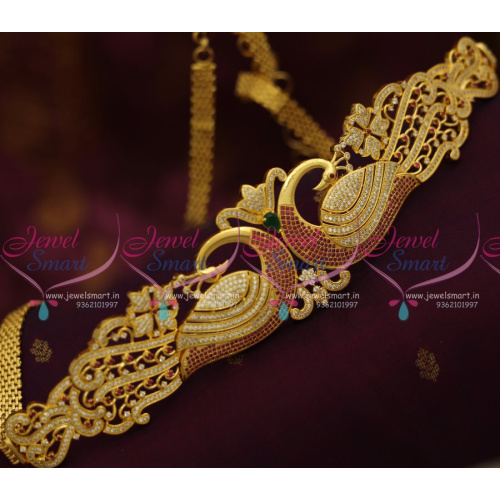 H7695 Ruby White Gold Plated Peacock Jewellery Oddiyanam Vaddanam Kamarpata Hip Chain Online