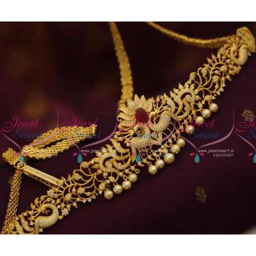 H7696 Ruby White Gold Plated Peacock Jewellery Oddiyanam Vaddanam Kamarpata Hip Chain Online