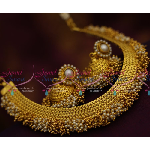 NL7754 Fancy Antique Pearl & Gold Danglers Fashion Jewellery Necklace Jhumka Online