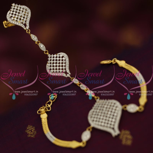 F7624 Gold Silver Hathful Design CZ Finger Ring Bracelet Linked Fashion Jewellery Shop Online