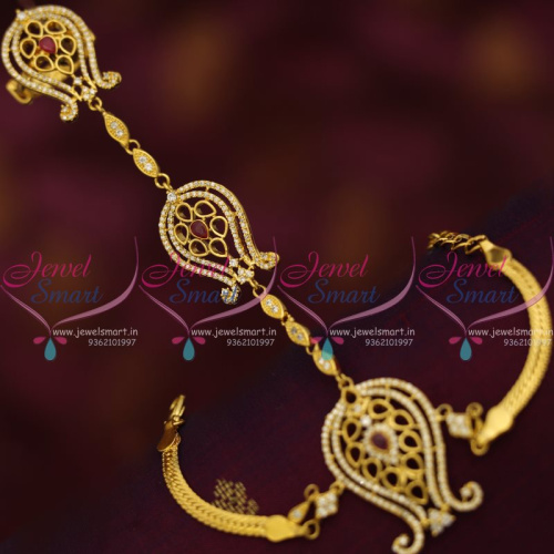 F7630 Hathful Design Ruby CZ Finger Ring Bracelet Linked Fashion Jewellery Shop Online